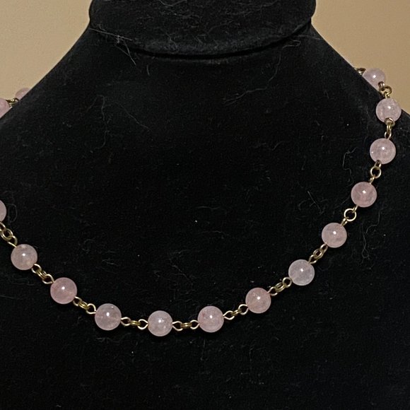 Natural Pink Rose Quartz Stackable Necklace, Genuine Gemstone + Bronze Chain - Picture 2 of 10
